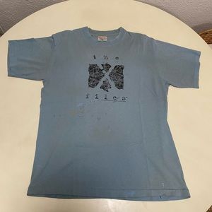 Vintage 1995's The X Files Movie Series Promo Shirt Blue Mulder Scully Distress